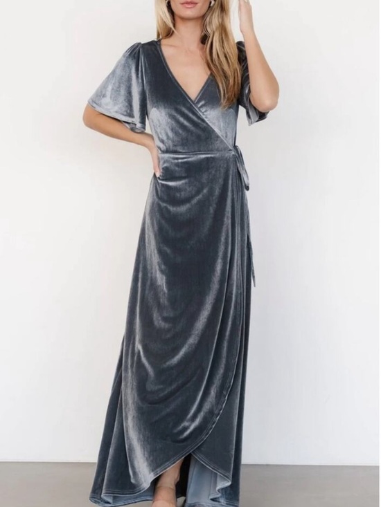 Baltic Born Dresses & Skirts - NWT Baltic Born Katelyn Velvet Maxi Wrap Dress in Dusty Blue Sz S